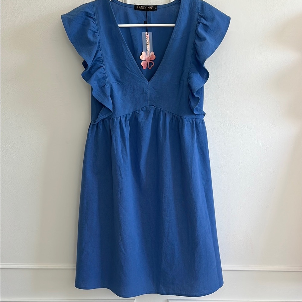 Blue Sundress with Flutter Cap Sleeves